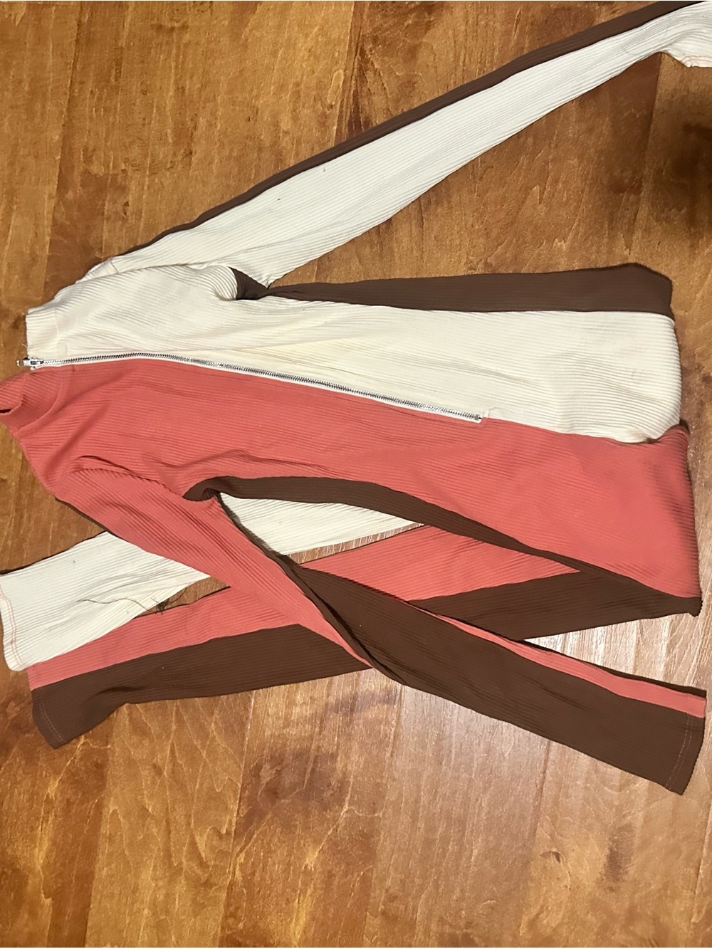 Colorblock Ribbed Jumpsuit - Cream, Coral & Brown